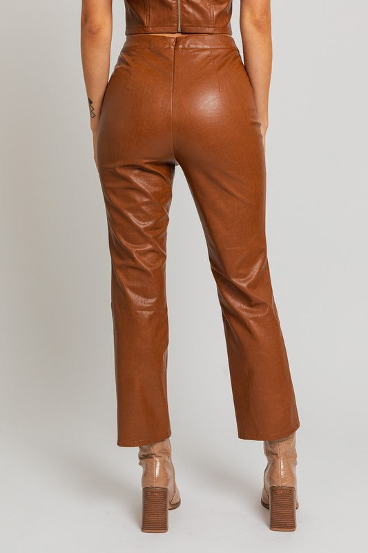 LE LIS Faux Leather Straight Pants
