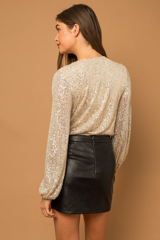 Gilli Long Sleeve Sequin Wrap Bodysuit