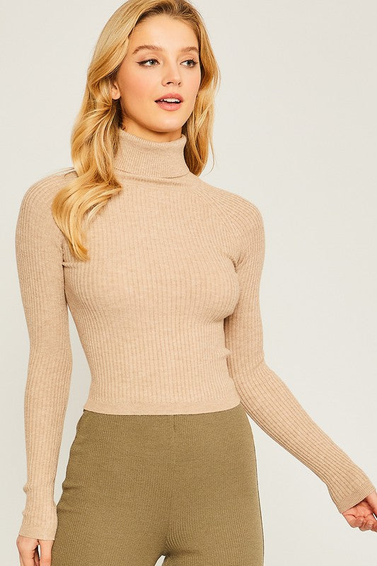 Love Tree Turtleneck Ribbed Knit Sweater Top