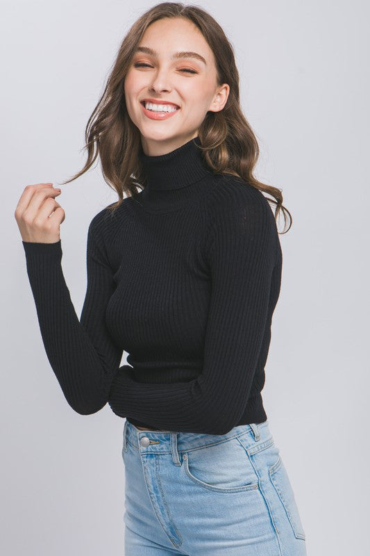 Love Tree Turtleneck Ribbed Knit Sweater Top