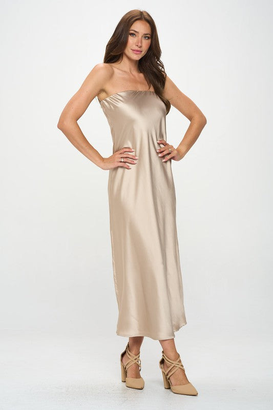 Renee C. Silky Satin Tube Draped Dress