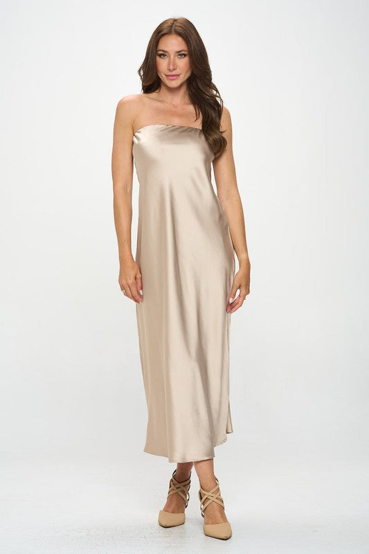 Renee C. Silky Satin Tube Draped Dress