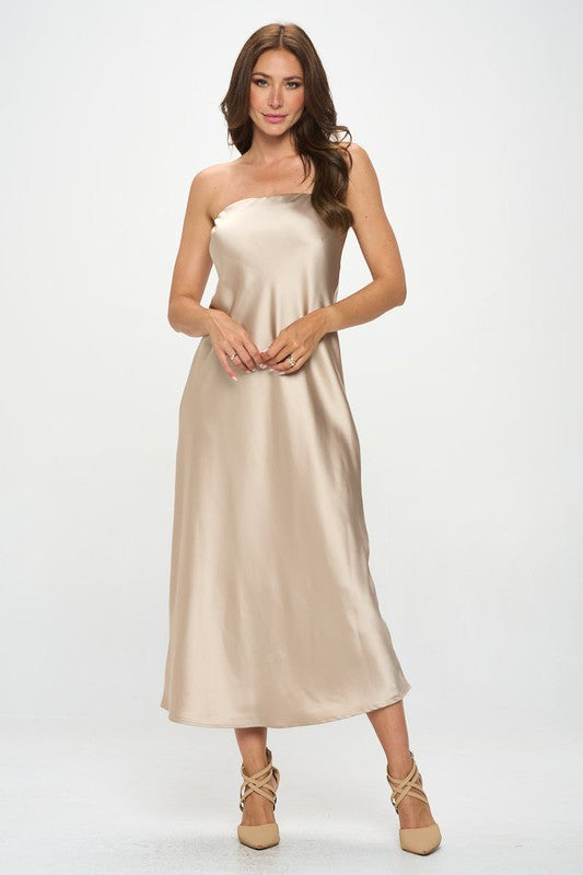 Renee C. Silky Satin Tube Draped Dress