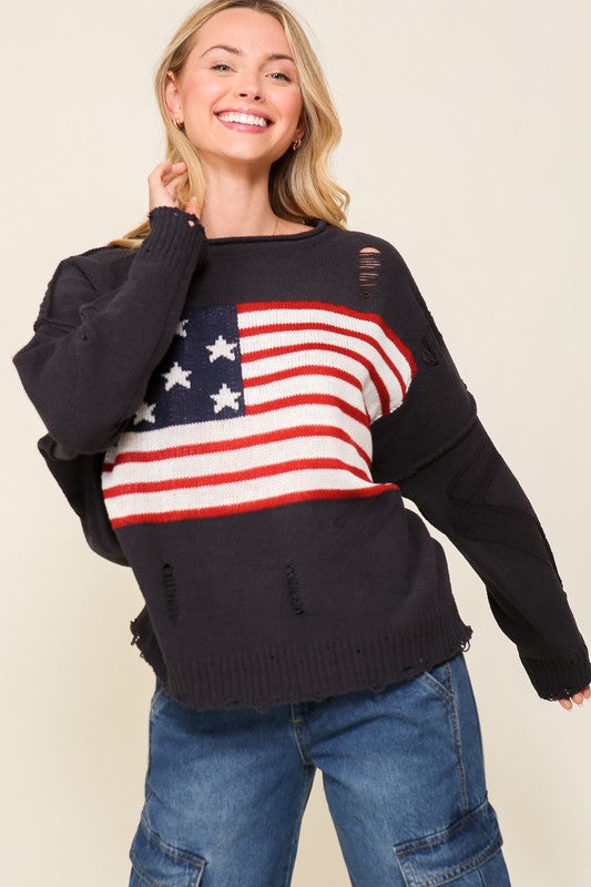 TIMING Junior Distressed USA Logo Sweater