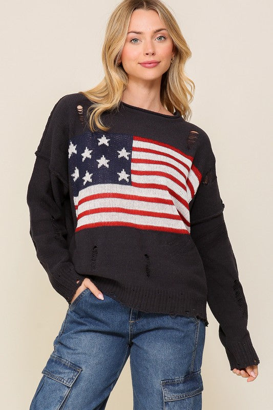 TIMING Junior Distressed USA Logo Sweater