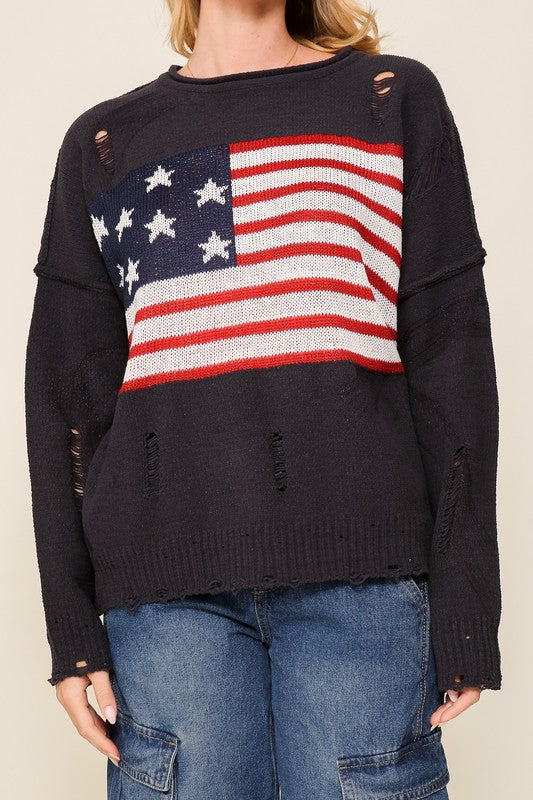 TIMING Junior Distressed USA Logo Sweater