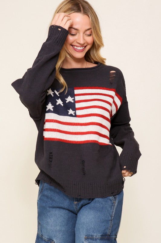 TIMING Junior Distressed USA Logo Sweater
