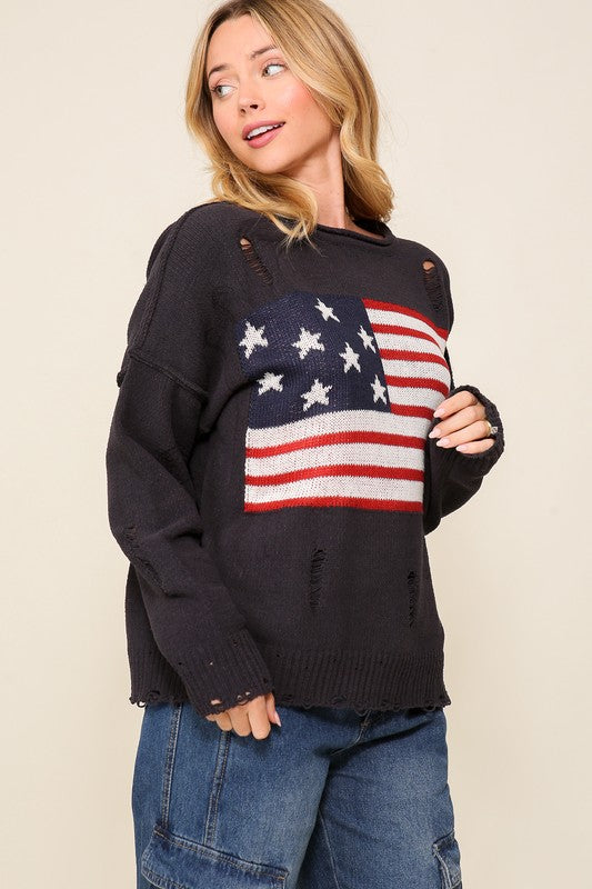 TIMING Junior Distressed USA Logo Sweater