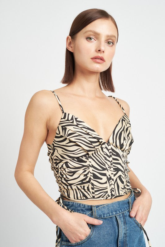 Emory Park ZEBRA PRINT RUCHED CORSET TOP