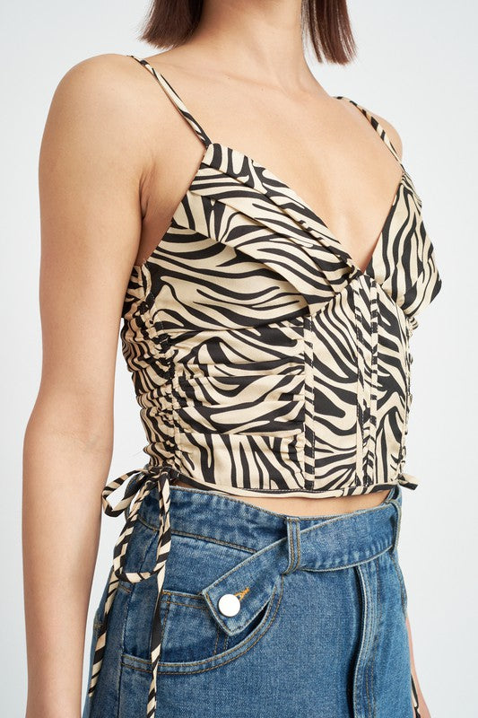 Emory Park ZEBRA PRINT RUCHED CORSET TOP