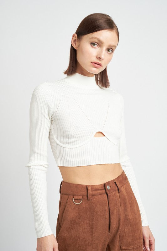 Emory Park MOCK NECK CROP TOP WITH CUT OUT