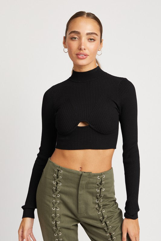 Emory Park MOCK NECK CROP TOP WITH CUT OUT