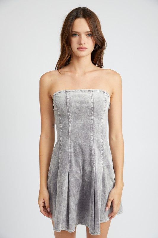 Emory Park PLEATED STRAPLESS MINI DRESS