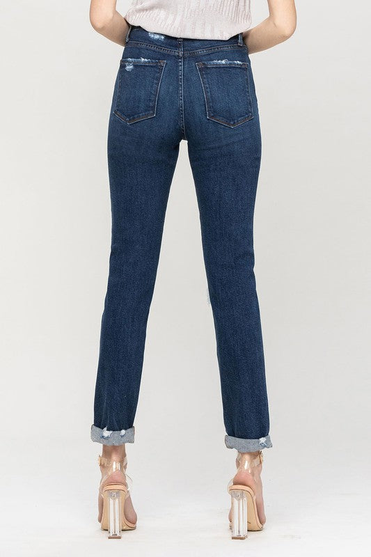 VERVET by Flying Monkey Distressed Roll Up Stretch Mom Jeans