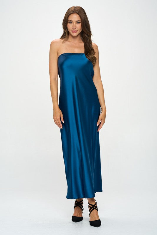 Renee C. Made in USA Silky Satin Tube Draped Dress