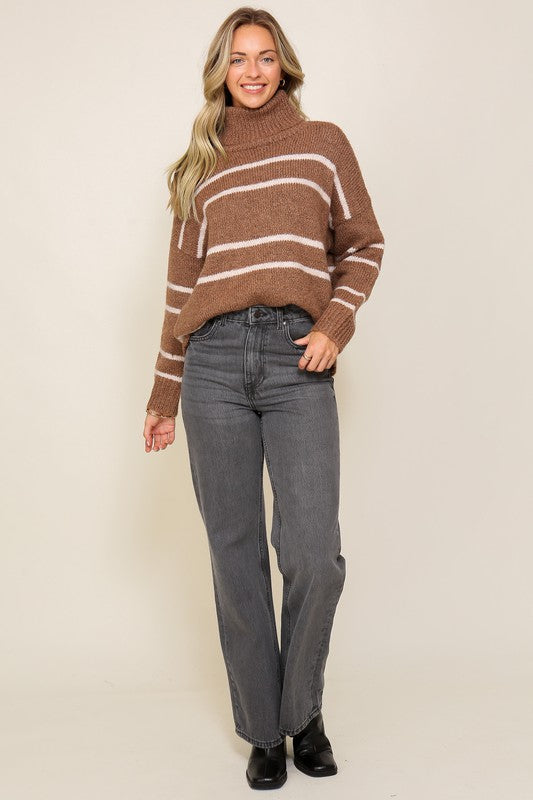 Load image into Gallery viewer, Lumiere Turtle Neck Pinstripe Sweater
