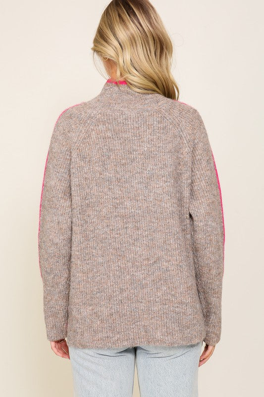 Load image into Gallery viewer, Lumiere Marled Brown Raglan Sleeve Funnel Neck Sweater
