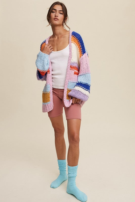Listicle Hand Knit Multi Striped Cardigan