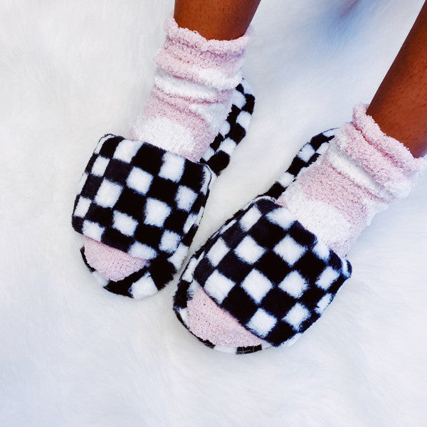 Ellison and Young Luxe Lounge Checker Cozy Slippers