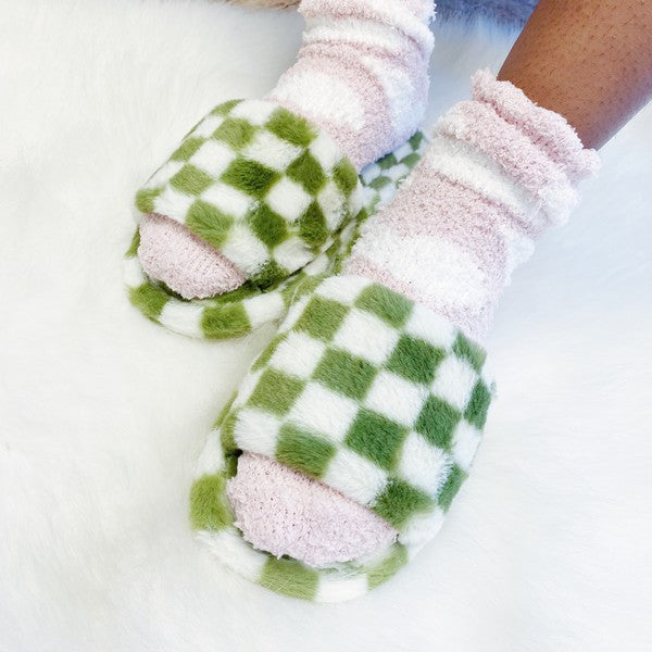 Ellison and Young Luxe Lounge Checker Cozy Slippers