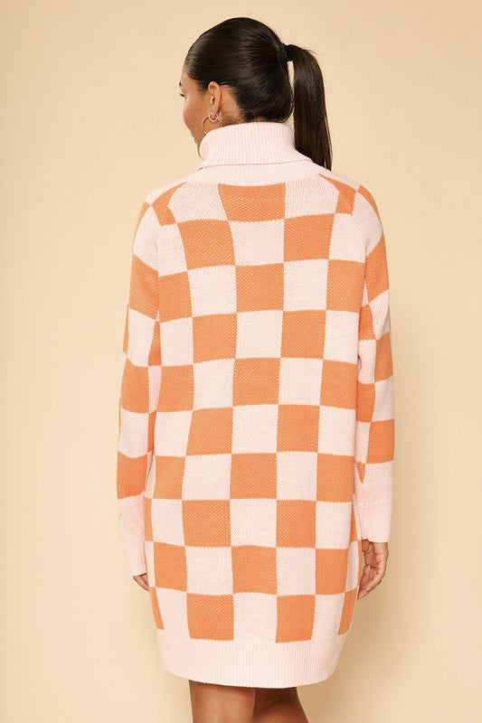 Miss Sparkling Checkered turtleneck sweater dress