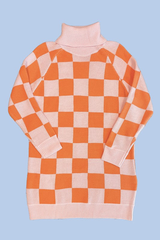 Miss Sparkling Checkered turtleneck sweater dress