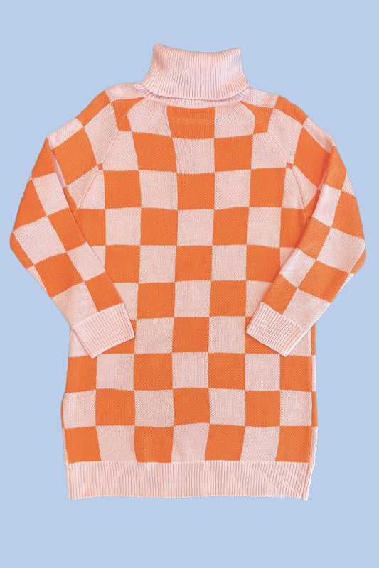 Miss Sparkling Checkered turtleneck sweater dress