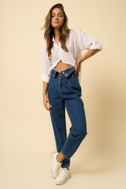 Denim Lab USA High Rise Flap Waist Relaxed Jeans