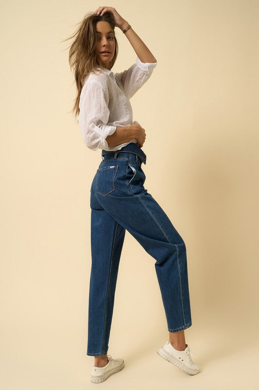 Denim Lab USA High Rise Flap Waist Relaxed Jeans