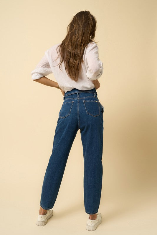 Denim Lab USA High Rise Flap Waist Relaxed Jeans