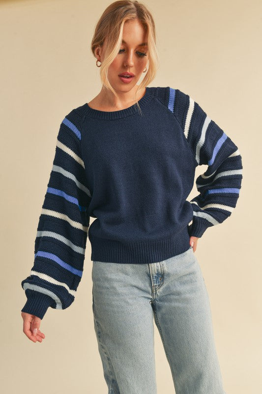 Aemi + Co Jannis Striped Sleeve Sweater