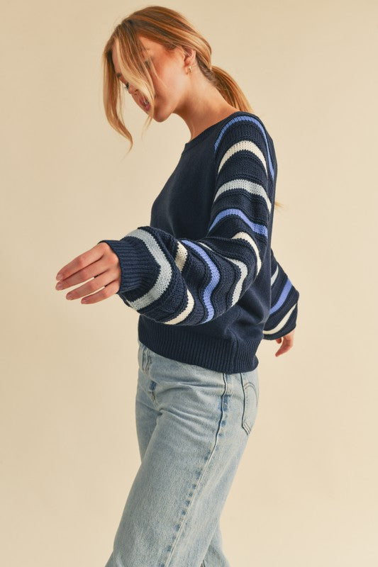 Aemi + Co Jannis Striped Sleeve Sweater