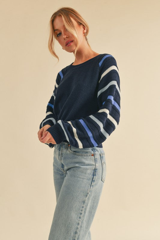 Aemi + Co Jannis Striped Sleeve Sweater