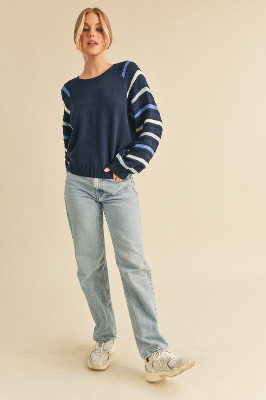 Aemi + Co Jannis Striped Sleeve Sweater