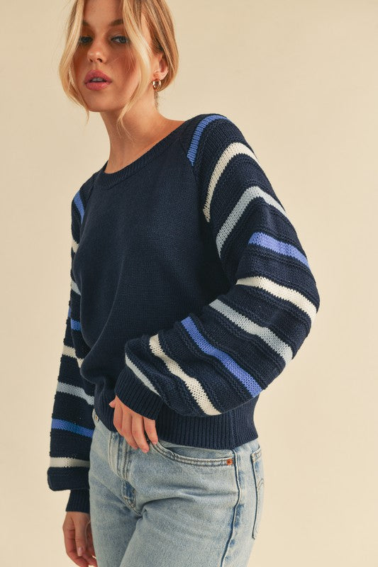 Aemi + Co Jannis Striped Sleeve Sweater