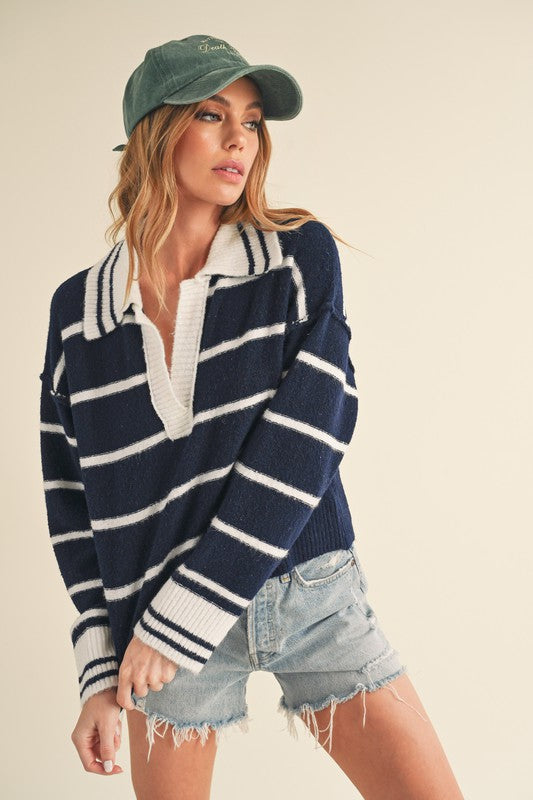 Aemi + Co Felia Striped Collared Sweater