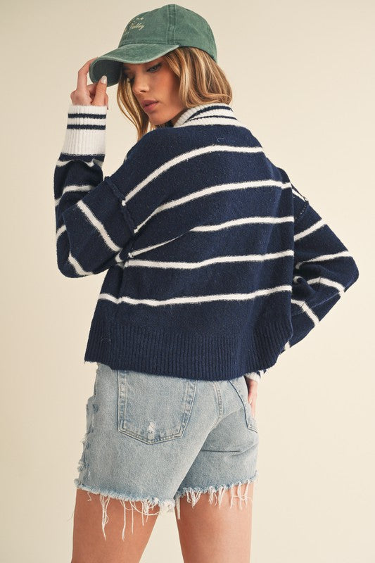 Aemi + Co Felia Striped Collared Sweater