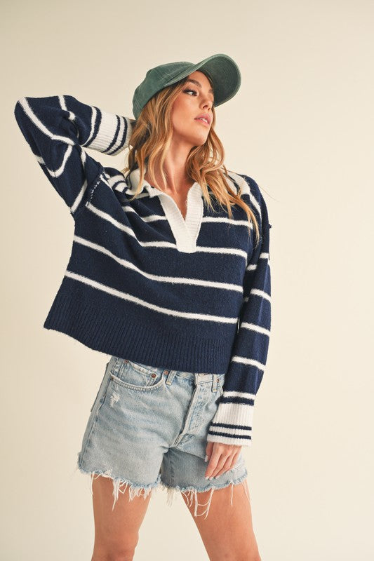 Aemi + Co Felia Striped Collared Sweater