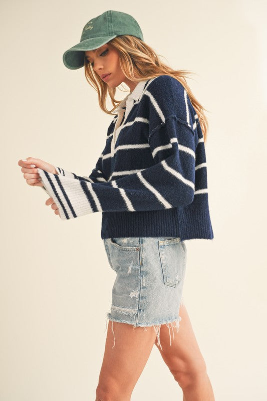 Aemi + Co Felia Striped Collared Sweater