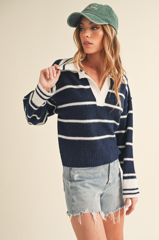 Aemi + Co Felia Striped Collared Sweater