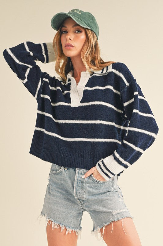 Aemi + Co Felia Striped Collared Sweater