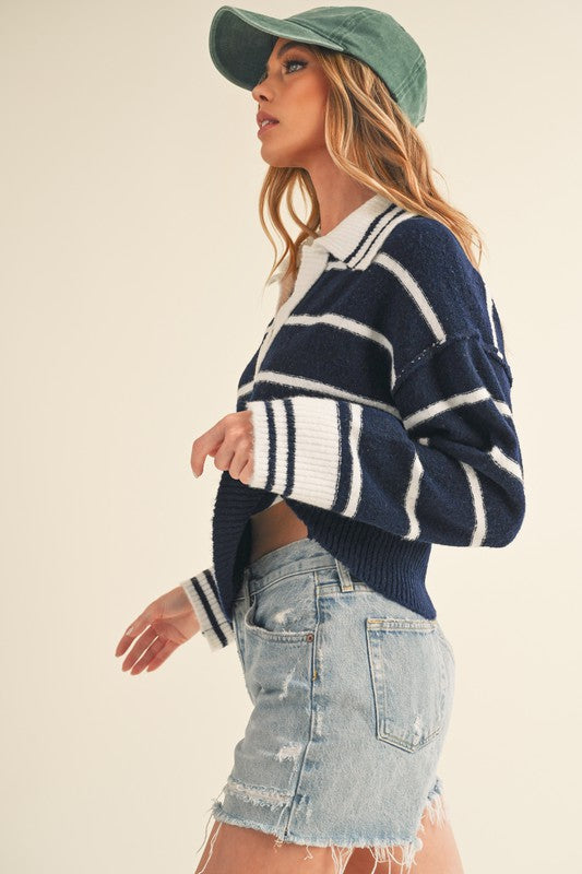 Aemi + Co Felia Striped Collared Sweater