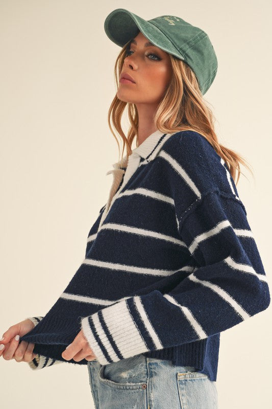 Aemi + Co Felia Striped Collared Sweater