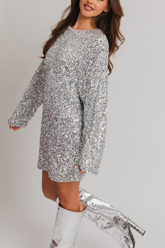 Load image into Gallery viewer, LE LIS Long Sleeve Sequin Mini Dress
