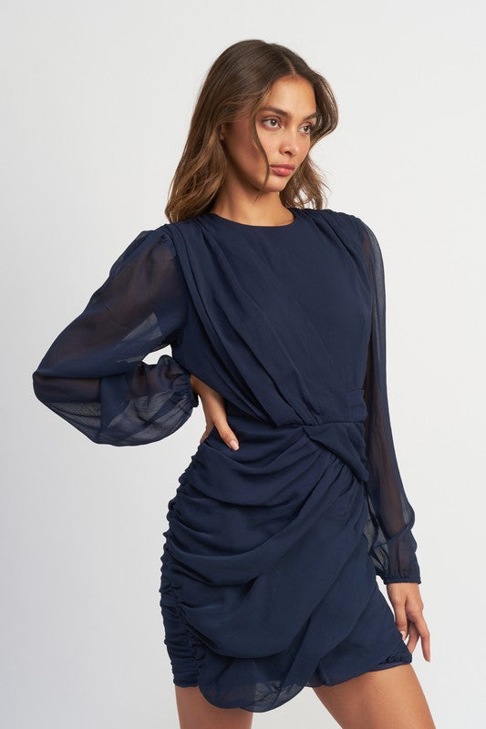 Emory Park LONG SLEEVE RUCHED MINI DRESS