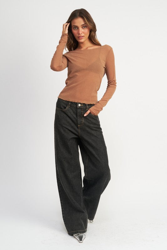 Emory Park BOYFRIEND PANTS WITH CONTRAST STITCHING