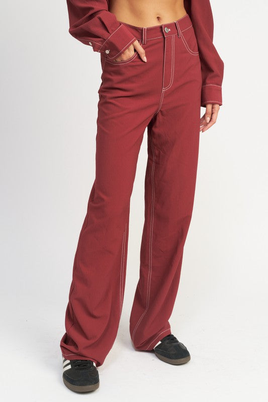 Emory Park CONTRAST STITCHING STRAIGHT LEG PANTS