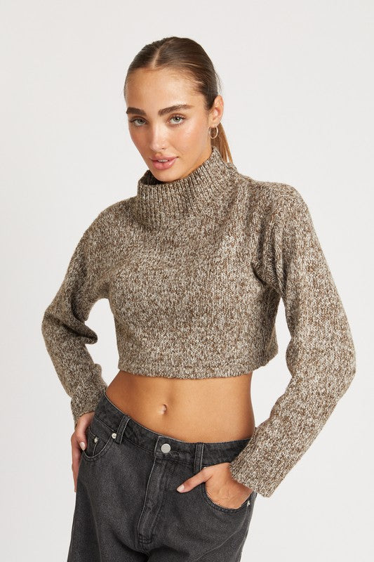 Emory Park Contemporary CONTRASTED TURTLE NECK CROP TOP