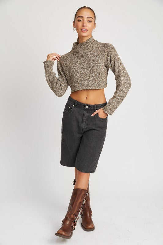 Emory Park Contemporary CONTRASTED TURTLE NECK CROP TOP