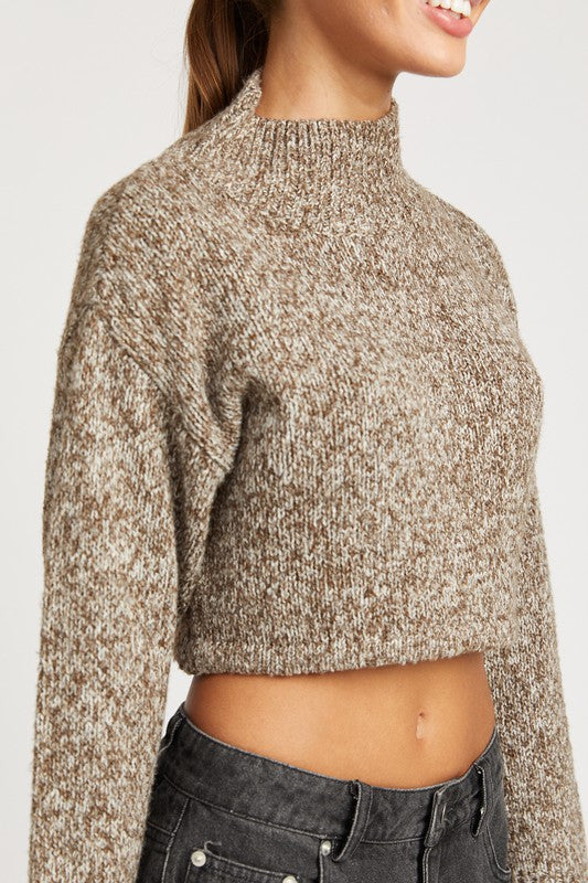 Emory Park Contemporary CONTRASTED TURTLE NECK CROP TOP